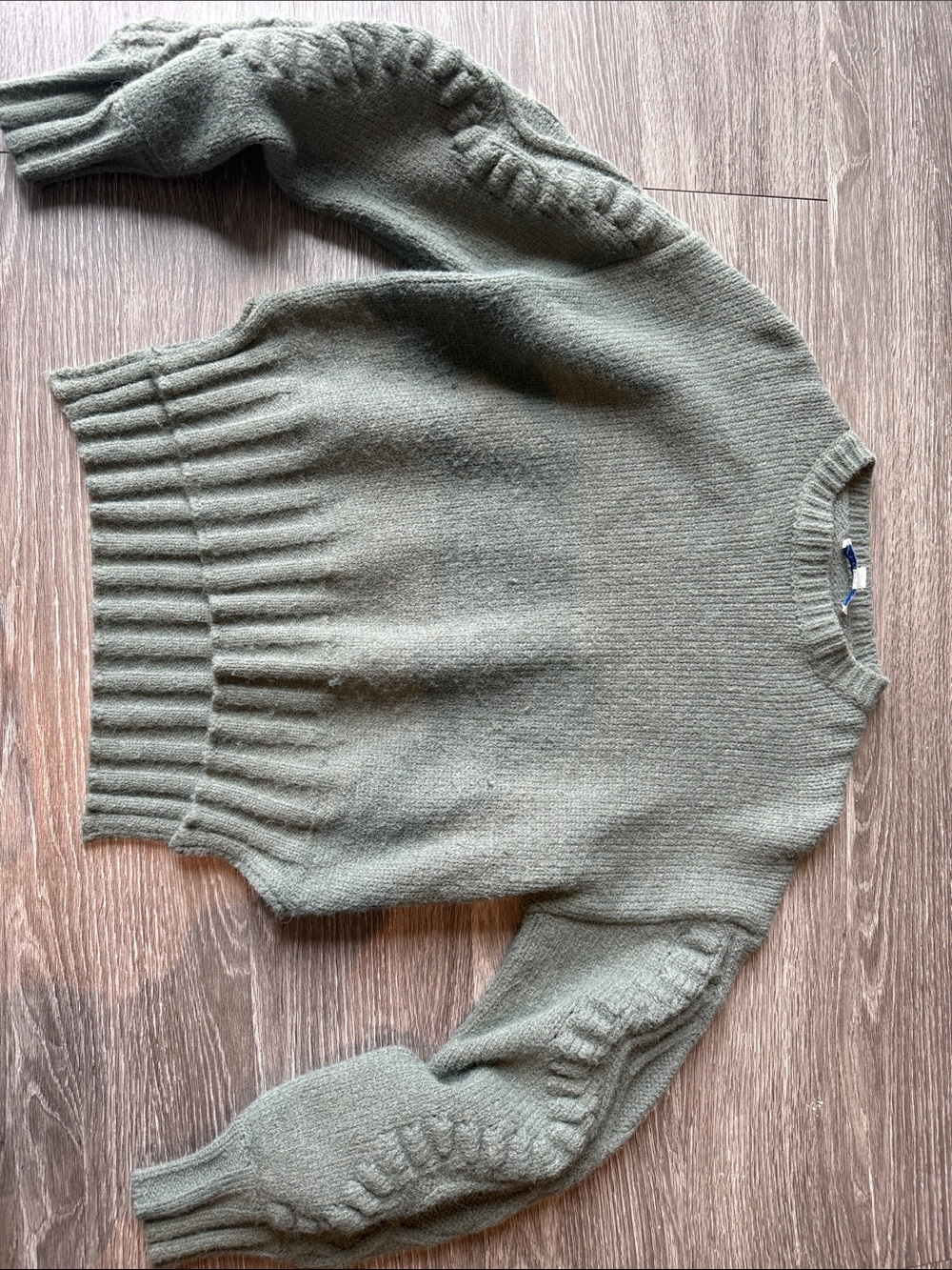 She and Sky Olive Cable-Detail Crewneck Sweater
